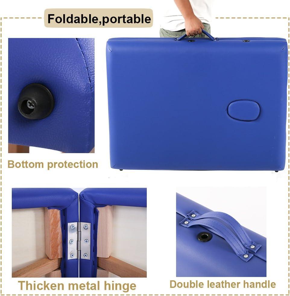 FDW Portable 84 Inches Long 28 Inchs Wide Hight Adjustable Table 2 Folding Massage Spa Facial Cradle Salon Bed W/Carry Case,Blue