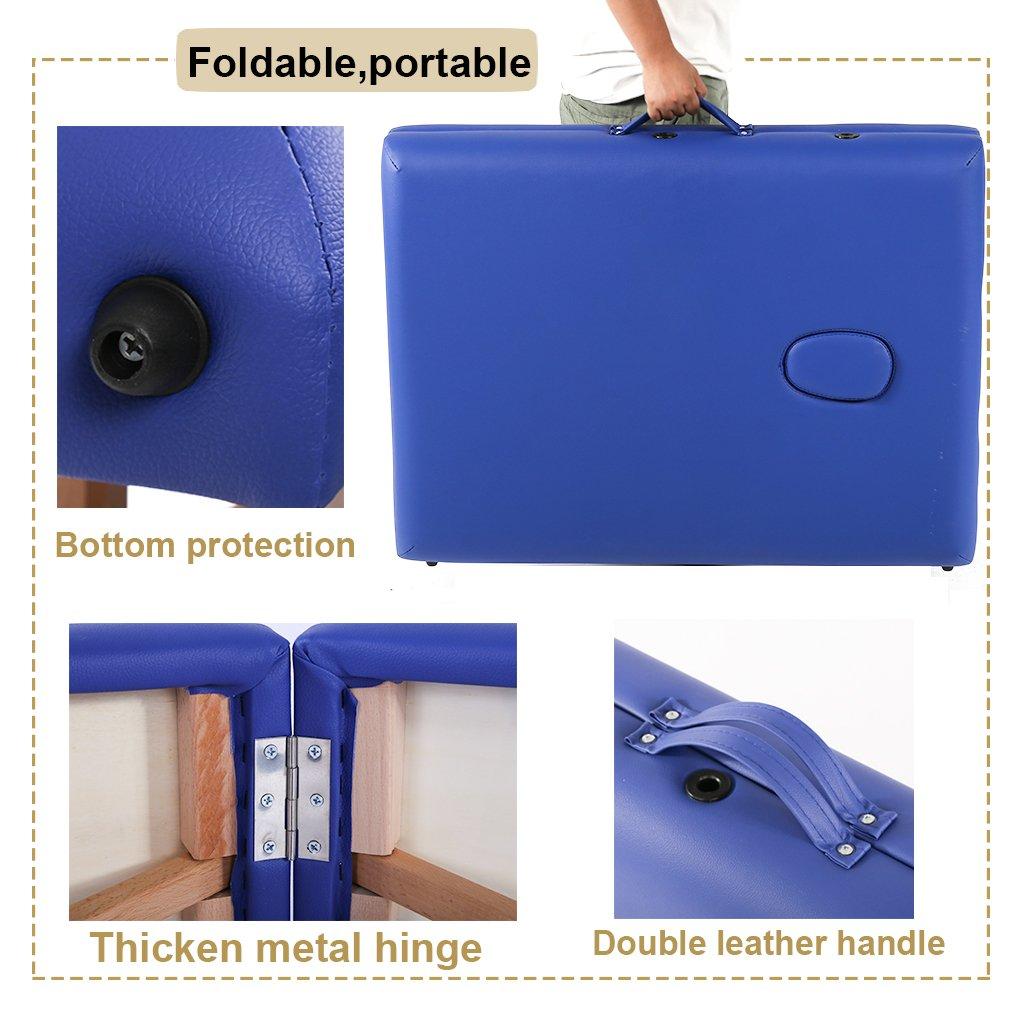 FDW Portable 84 Inches Long 28 Inchs Wide Hight Adjustable Table 2 Folding Massage Spa Facial Cradle Salon Bed W/Carry Case,Blue