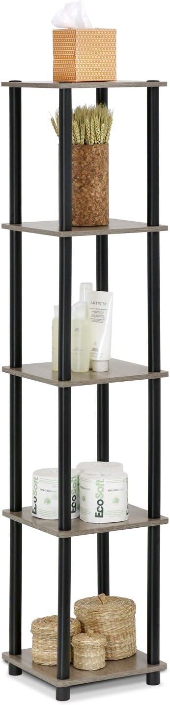Furinno 5-Tier Corner Square Bookshelf Anti-Tipping Display Rack Shelf for Bathroom&Closet&Home Office&Living Room&Kitchen,French Oak/Black