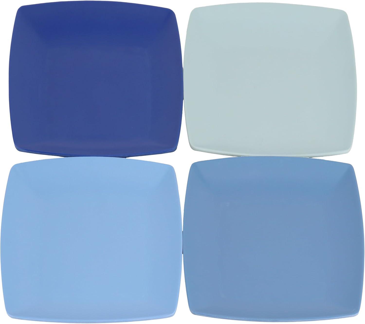 Gibson Home Grayson 4 Piece 10.5 Inch Square Melamine Dinner Plate Set in Assorted Blue