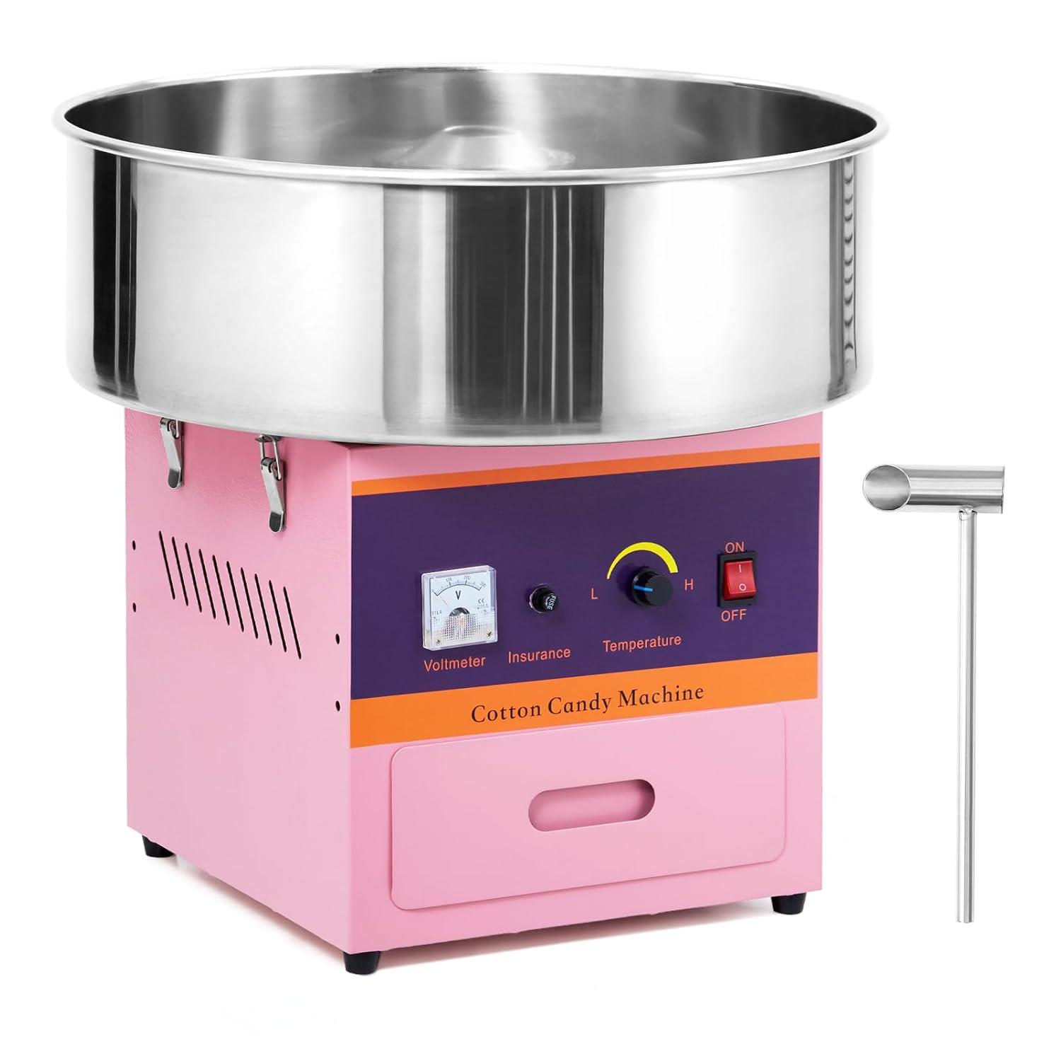 Pink Stainless Steel Commercial Cotton Candy Machine with Storage Drawer