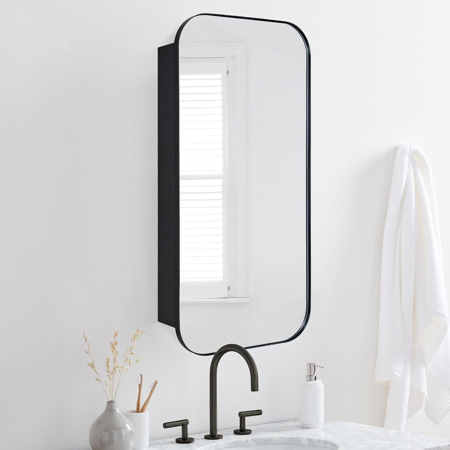 TEHOME Black Surface and Recessed Mount Rectangular Stainless Steel Metal Framed Bathroom Medicine Cabinet with Mirror, 22'' W x 30'' H