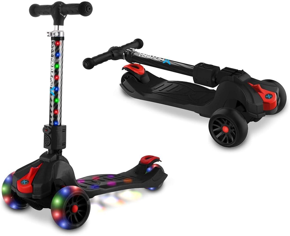 Hover-1 KidsGear Ziggy Folding Kick Scooter, Black, LED Lights, Safe For Kids, 3 Wheels