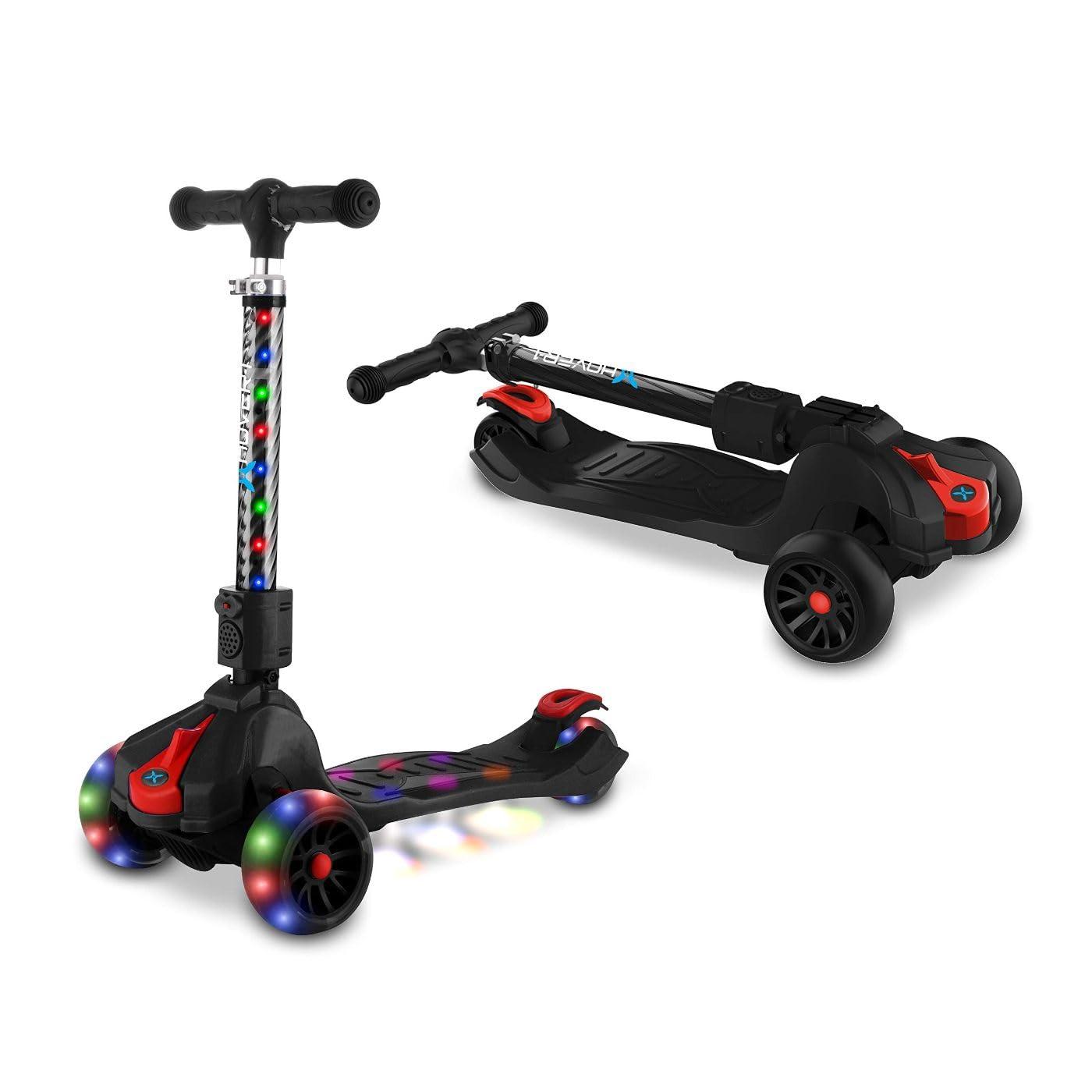 Hover-1 KidsGear Ziggy Folding Kick Scooter, Black, LED Lights, Safe For Kids, 3 Wheels