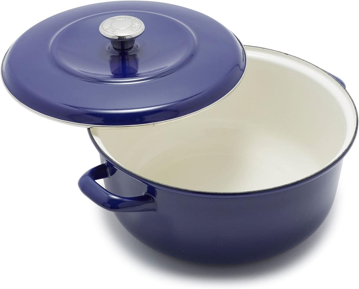 Cobalt Blue Enameled Iron 7-Quart Round Dutch Oven with Lid