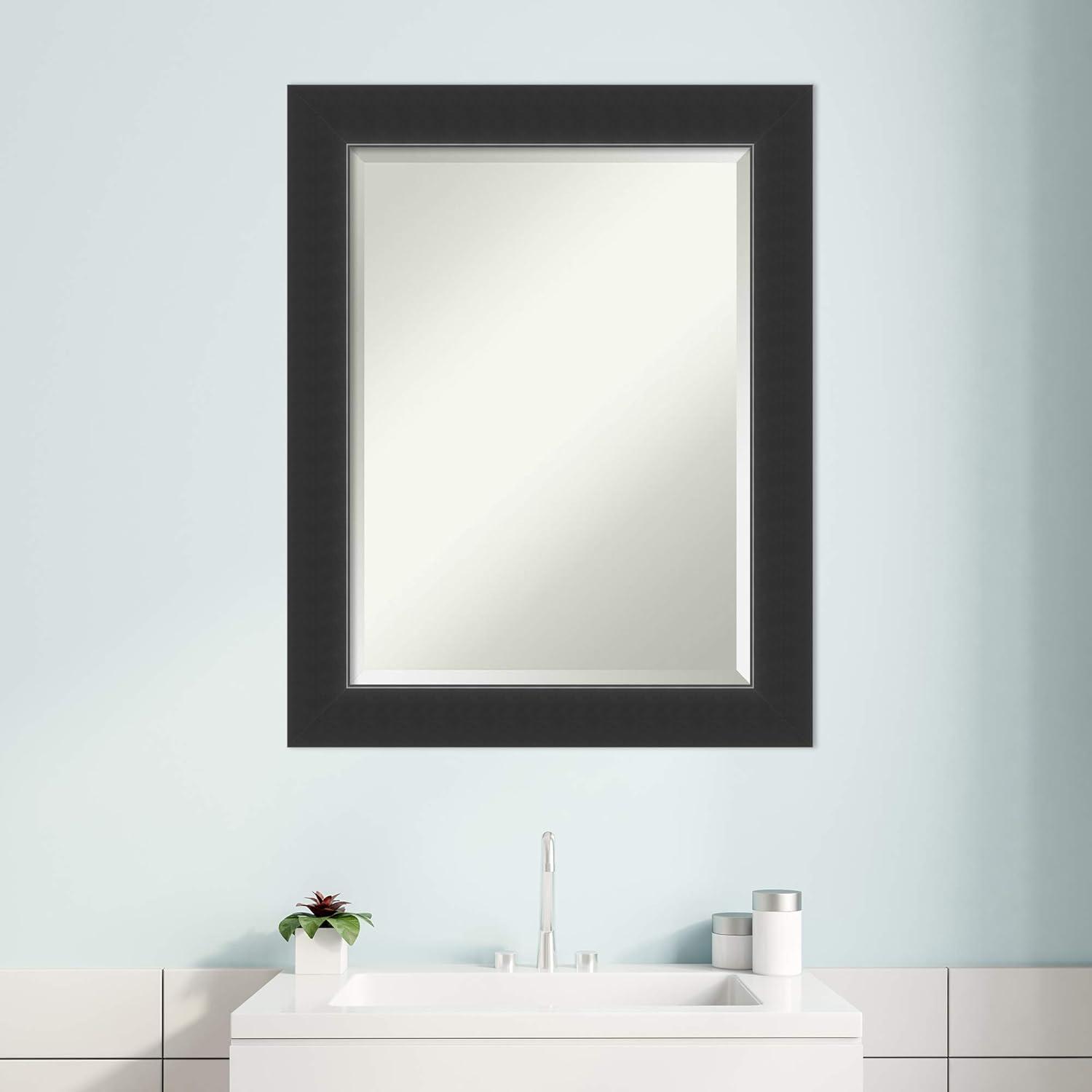 Amanti Art Beveled Wood Bathroom Wall Mirror - Corvino Black Frame Corvino Black Outer Size: 23 x 29 in