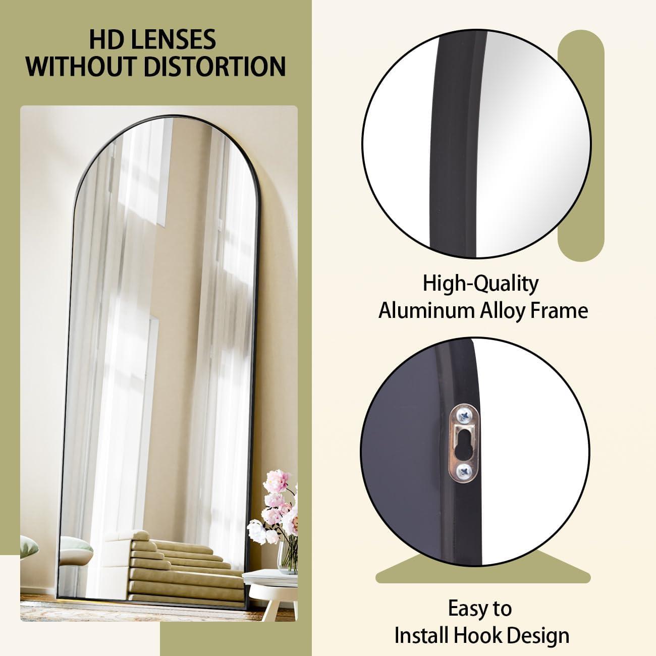 BEAUTYPEAK 71"x 26" Oversized Full Length Mirror Arch Standing Floor Mirror Full Body Mirror, Black