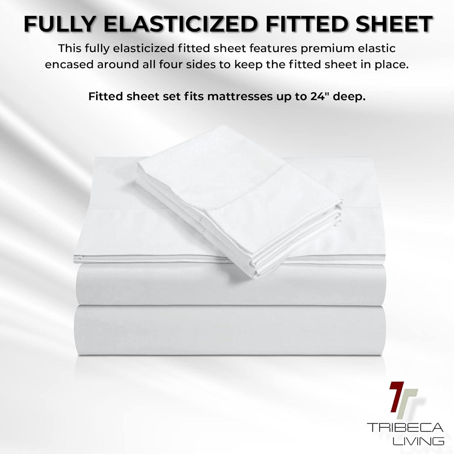 Tribeca Living Egyptian Cotton 800 Thread Count Deep Pocket Bed Sheet Set White Queen Modern & Contemporary, Casual