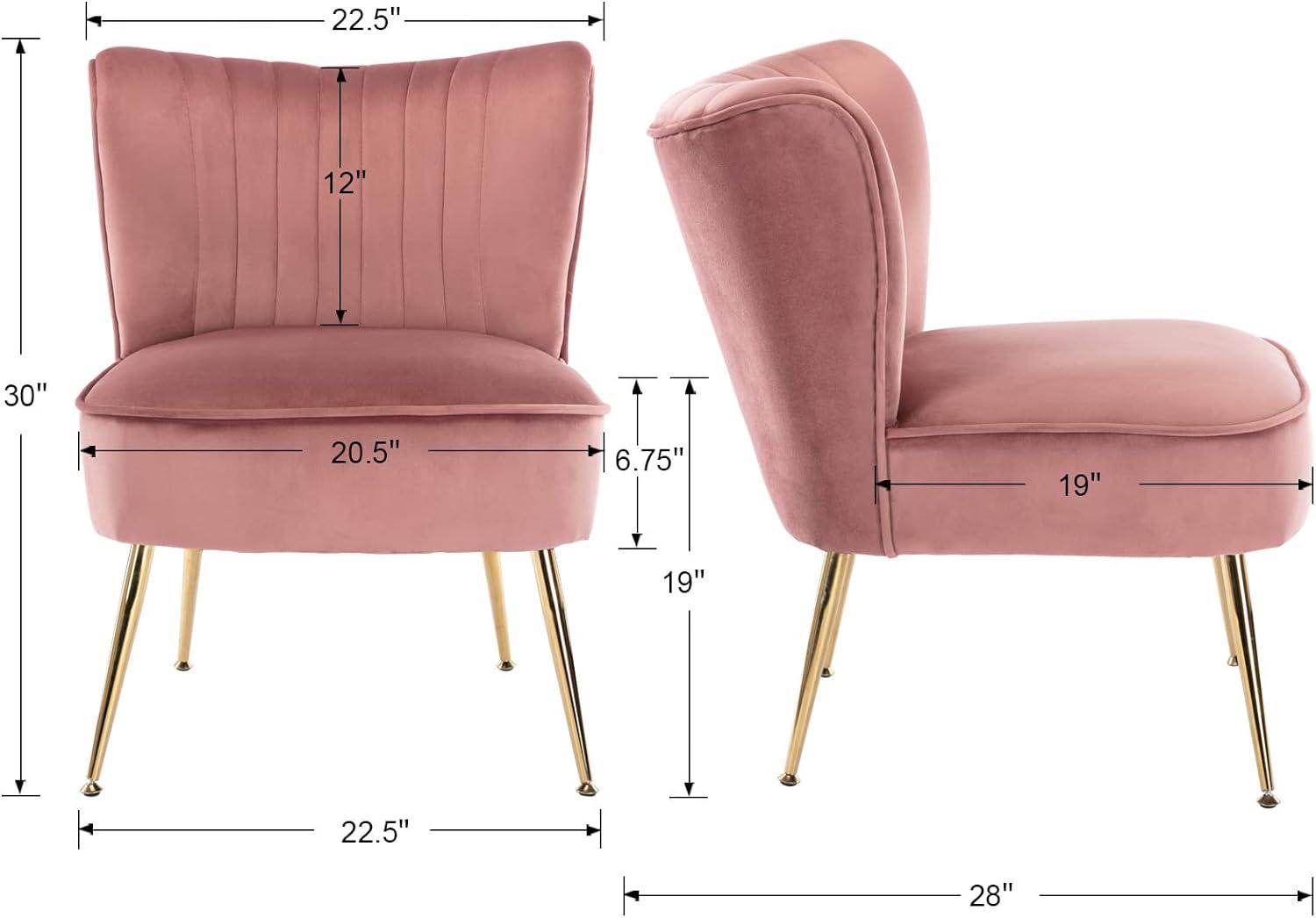 Guyou Modern Accent Chair Set of 2, Armless Slipper Chair Velvet Upholstered Lounge Chair, Wingback Single Sofa Side Chair with Gold Legs for Living Room Bedroom, Pink