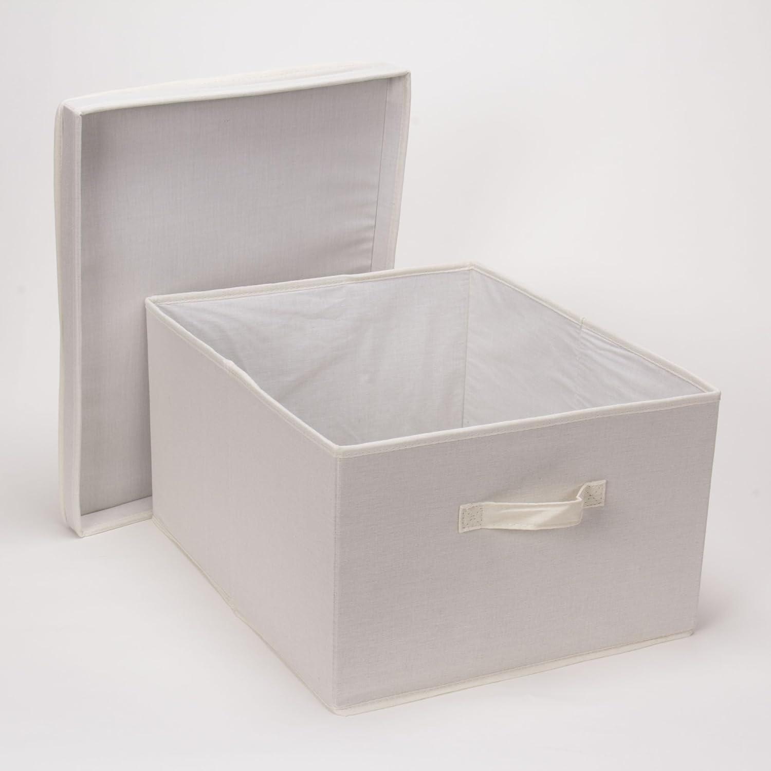 Jumbo Natural Beige Canvas Storage Box with Lid and Handle