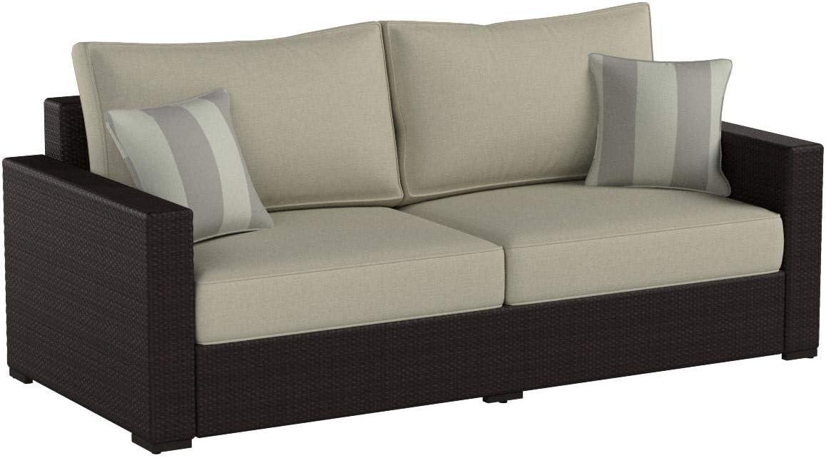 Laguna 71" Brown Wicker Outdoor Sofa with Beige Cushions