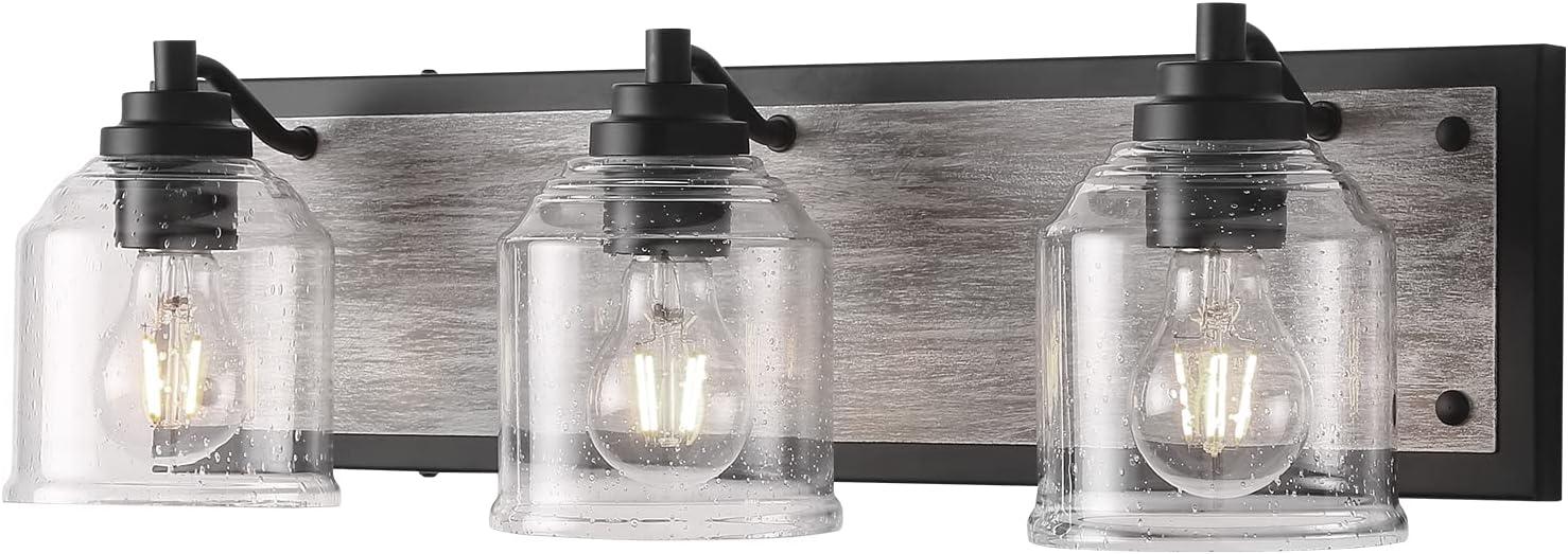 Vanity Lights for Bathroom Large 23", Farmhouse Rustic Vanity Light with Bubble Glass Shades, Black 3 Light Bathroom Lighting Fixtures Over Mirror, Bath Wall Sconce Home Decor