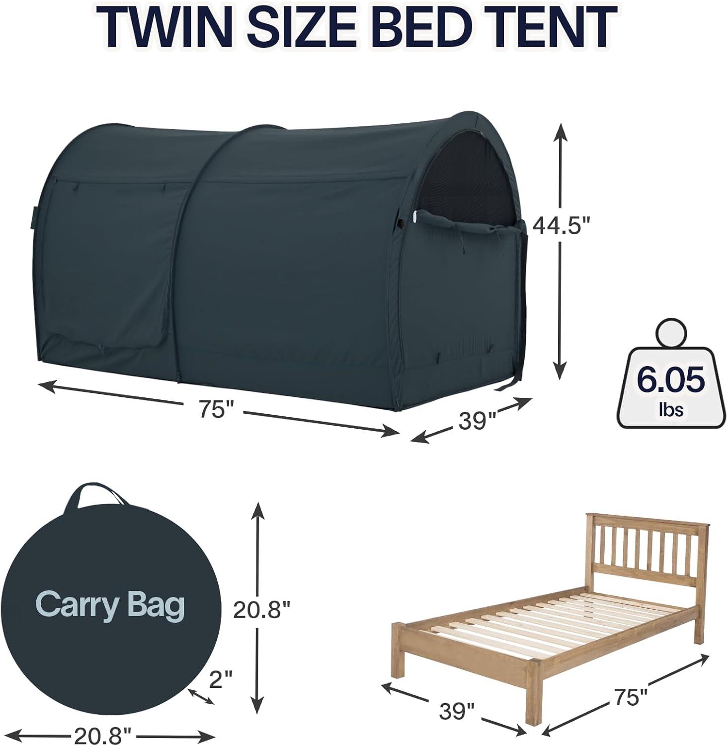 Pitchblack Twin Size Indoor Privacy Bed Tent with Carry Bag