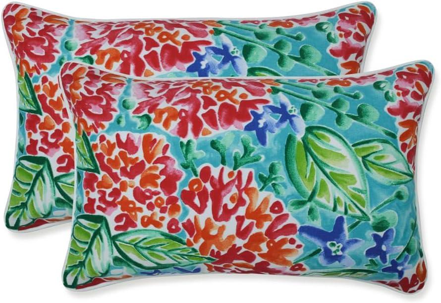 Bright Floral Aqua Rectangular Indoor/Outdoor Lumbar Pillows Set