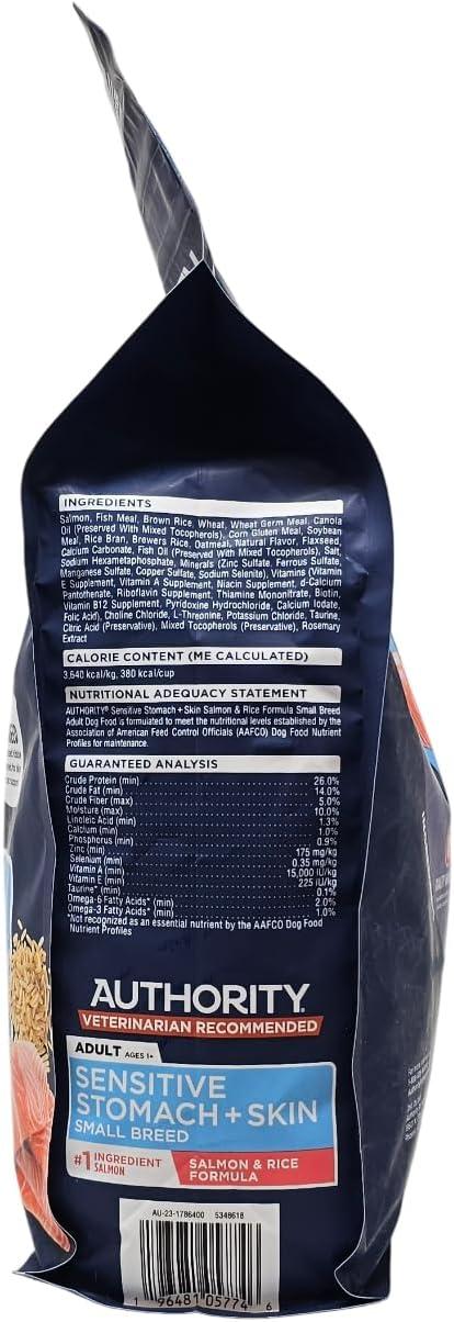 Authority Small Breed Adult Sensitive Stomach and Skin Salmon and Rice Dry Dog Food, 6 Pound Bag