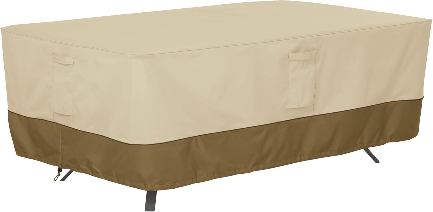 Tan and Brown Polyester Large Patio Table Cover with Handles