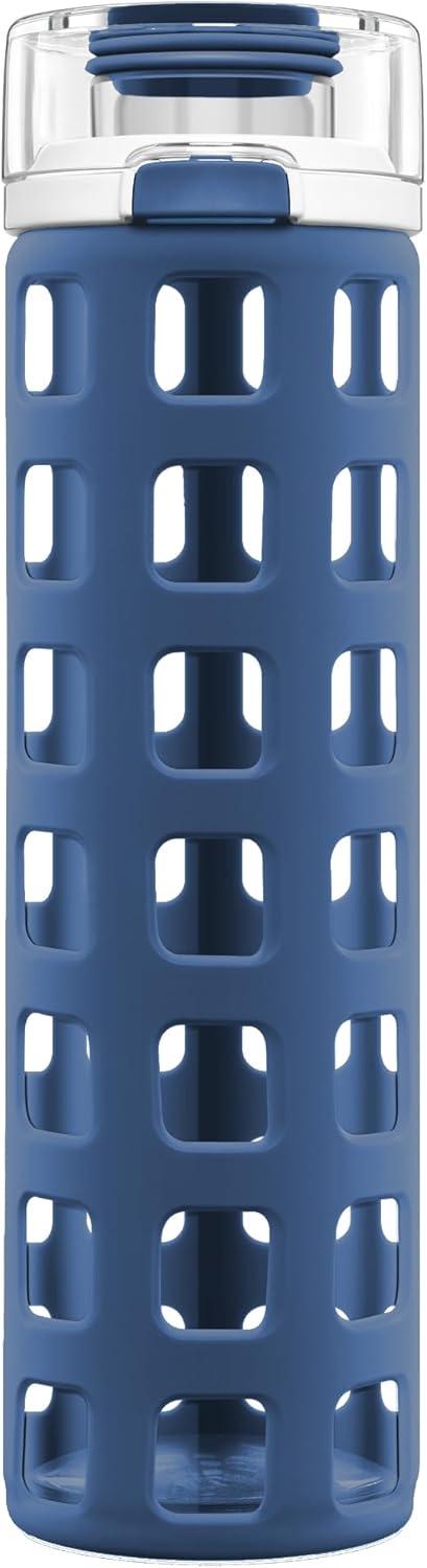 Ello Syndicate 20oz Reusable Glass Water Bottle with One-Touch Leak Proof Flip Lid and Protective Non-Slip Silicone Sleeve and Carry Loop for Coffee, Tea and Water, BPA-free Dishwasher Safe