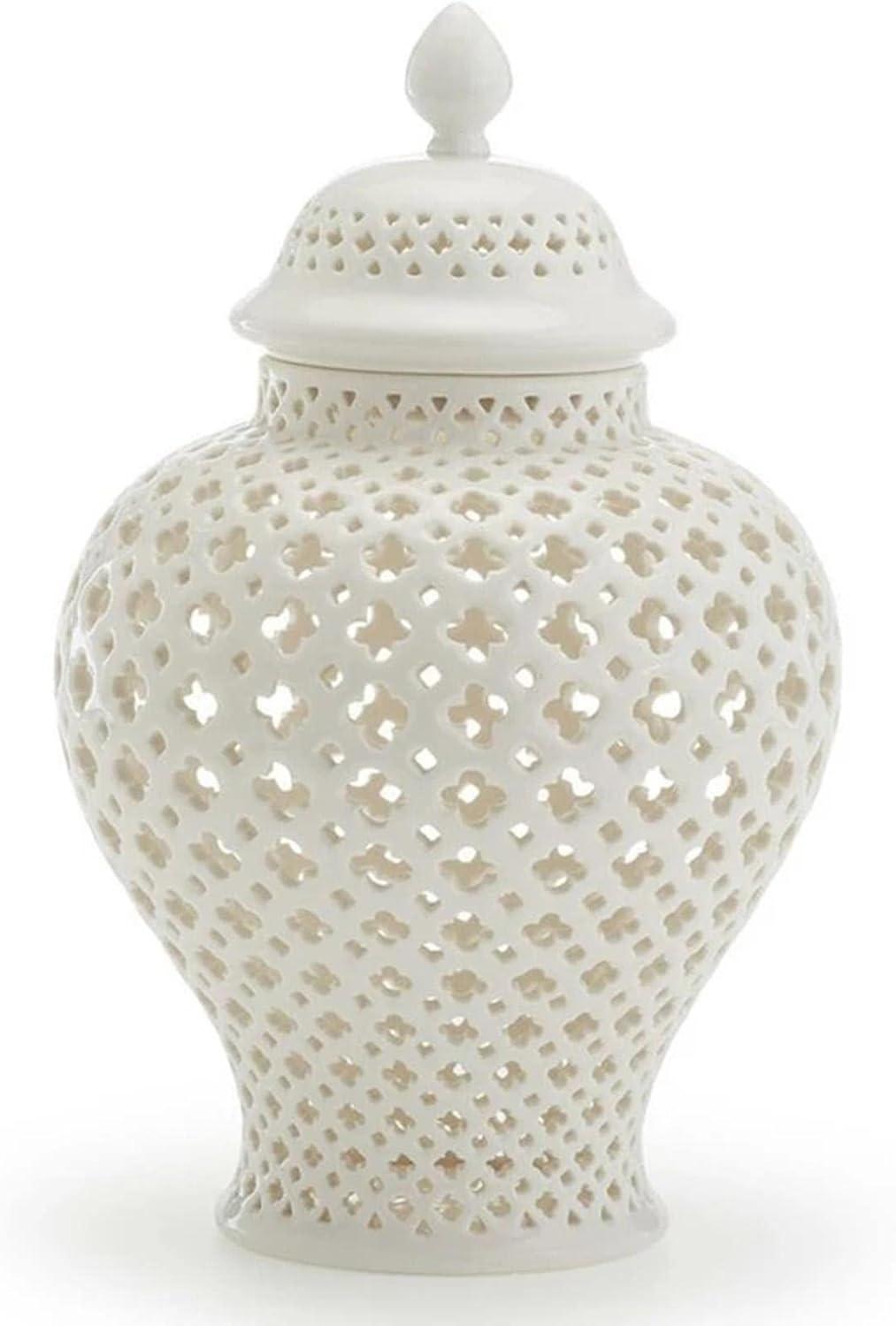 SLGHLSAHG Traditional Pierced Ginger Jar with Lid, Carved Lattice Decorative Temple Jar Ceramic Ginger Jars for Home Decor , white A28769