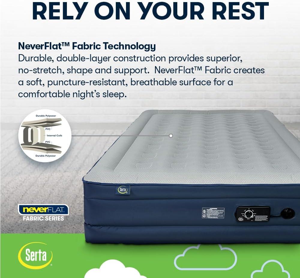 Queen Blue and Gray Raised Air Mattress with Built-in Pump