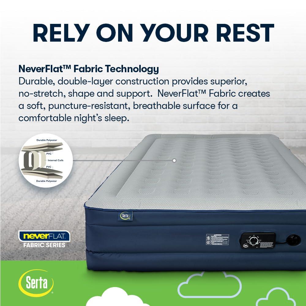 Queen Blue and Gray Raised Air Mattress with Built-in Pump