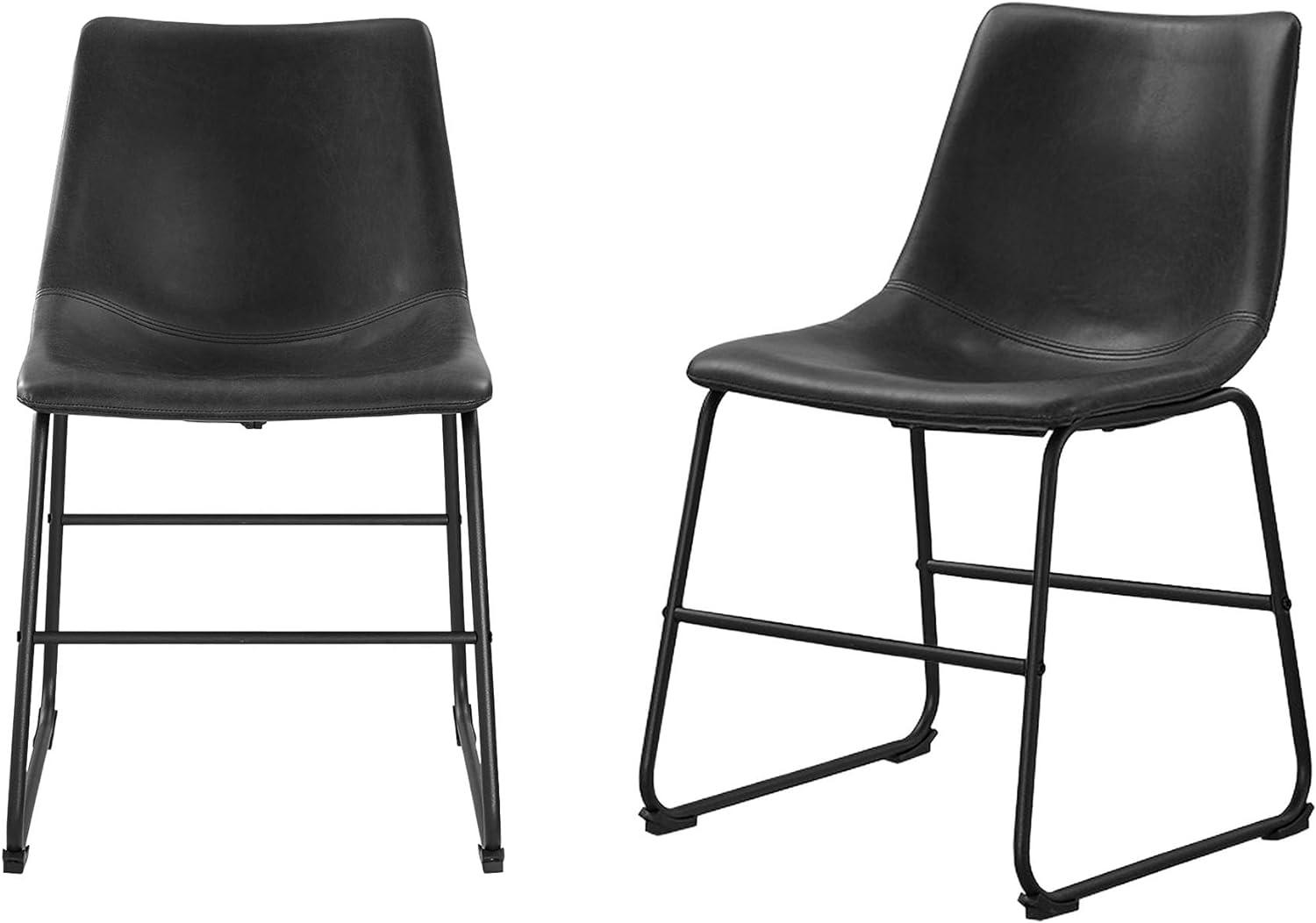 Sleek Black Faux Leather and Metal Space-Saving Dining Chair Set