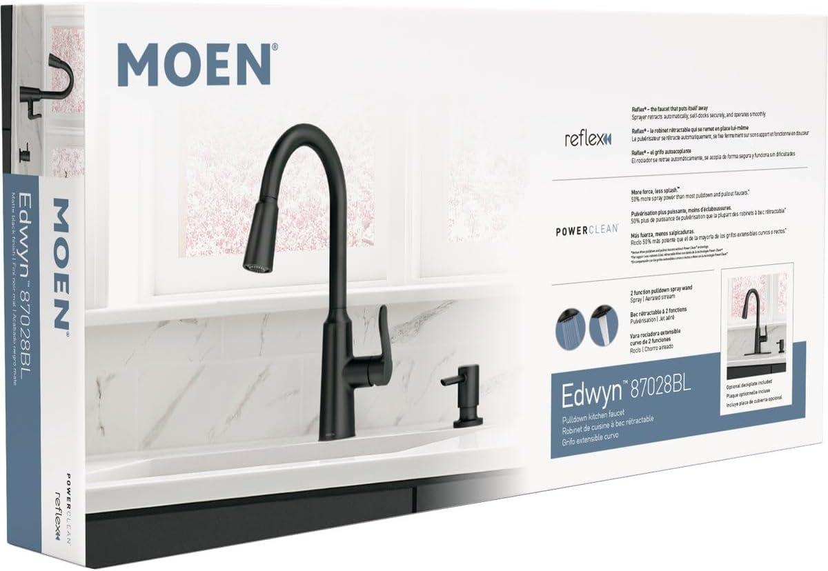 Moen Edwyn 87028BL Matte Black 1-Handle Deck-Mount Pull-Down Handle Kitchen Faucet (Deck Plate Included)