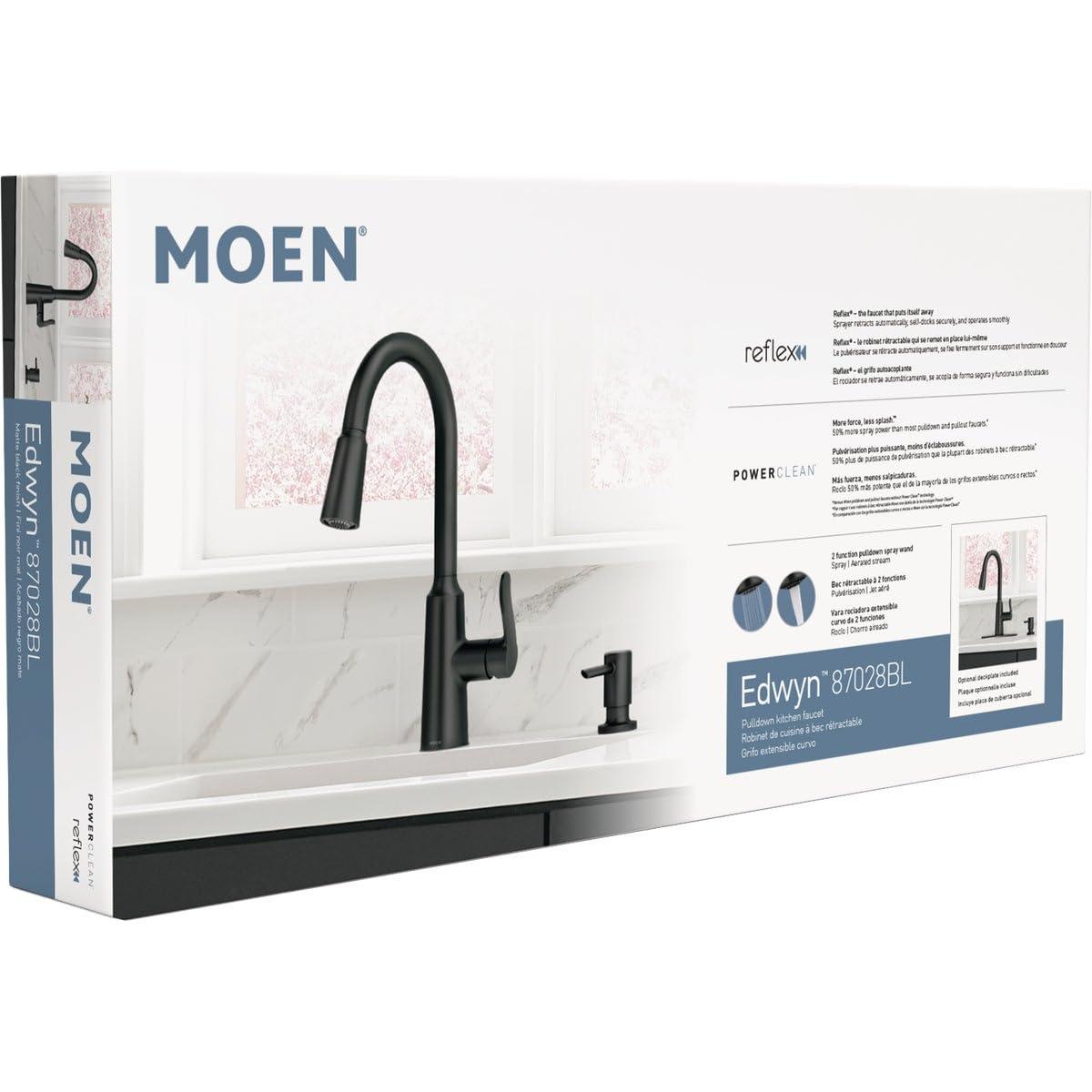 Moen Edwyn 87028BL Matte Black 1-Handle Deck-Mount Pull-Down Handle Kitchen Faucet (Deck Plate Included)