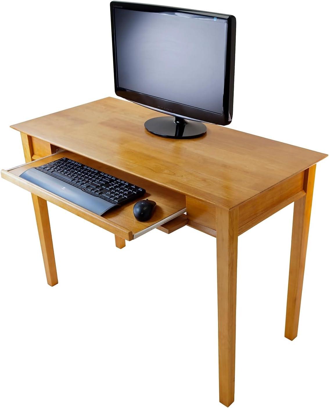 Studio Computer Desk Honey Brown - Winsome: Solid Wood, Pull-Out Tray, Luxury & Glam Style