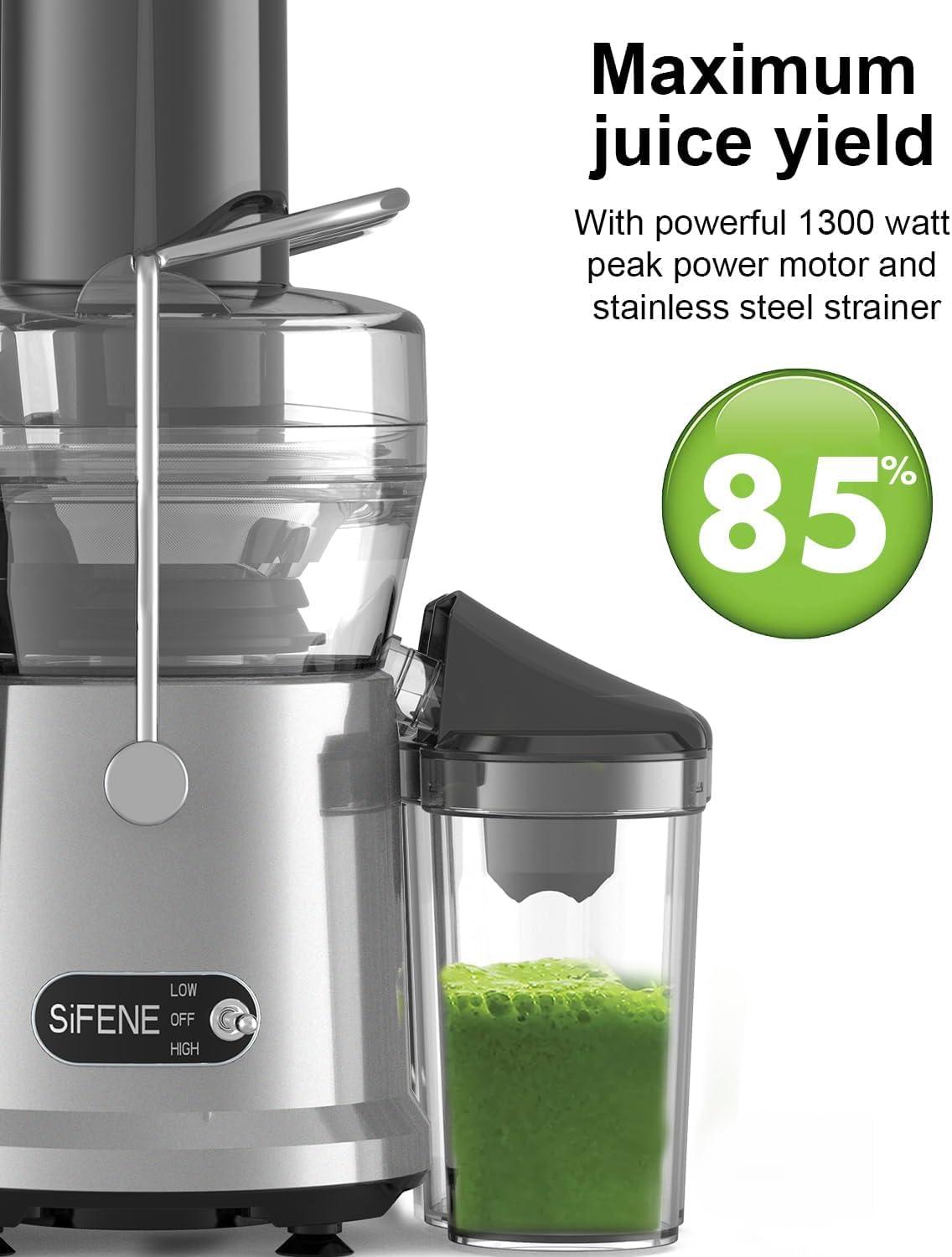 SiFENE 1000W Centrifugal Juicer Machine, 3.2" Wide Chute, Dual Speed, Easy Clean, BPA-Free, Silver