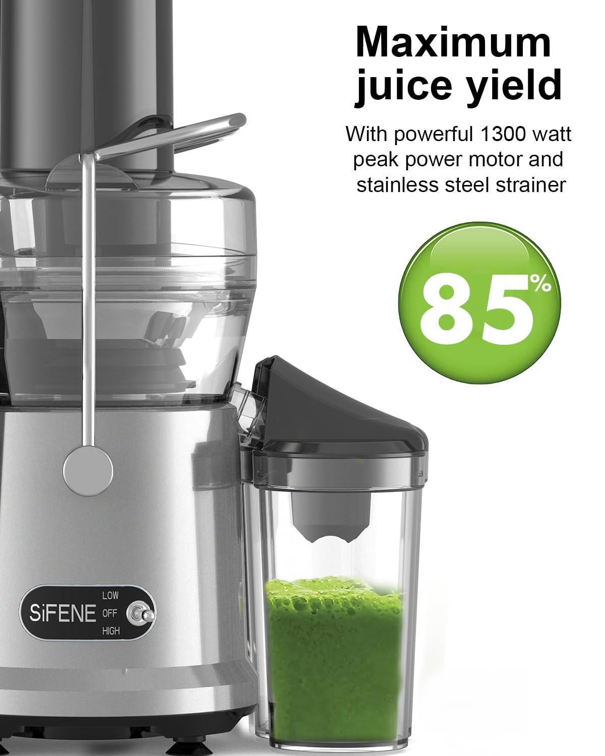 SiFENE 1000W Centrifugal Juicer Machine, 3.2" Wide Chute, Dual Speed, Easy Clean, BPA-Free, Silver
