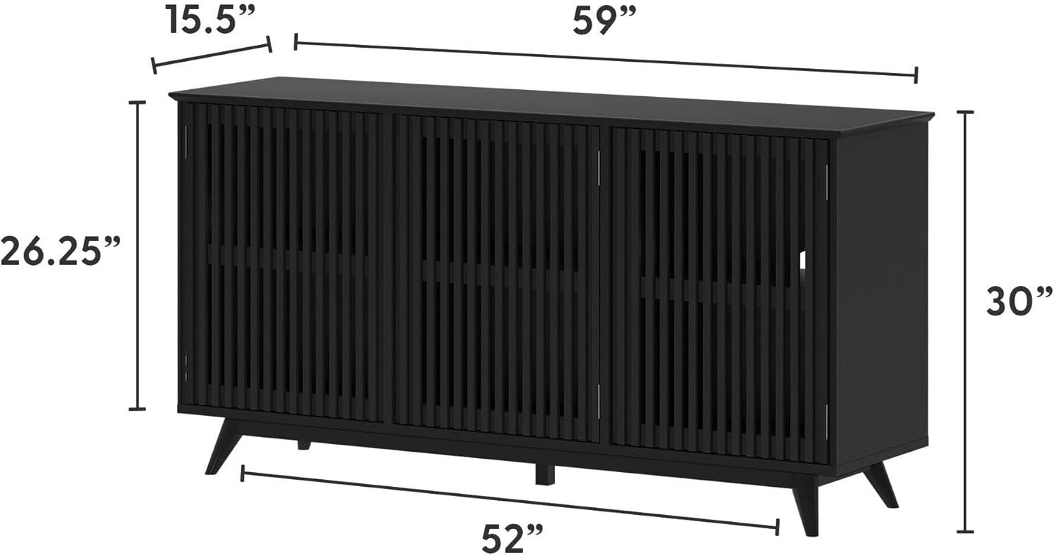 Plank+Beam Mid Century Modern Solid Wood Sideboard with 3 Doors, 59" TV Stand for Living Room, Black