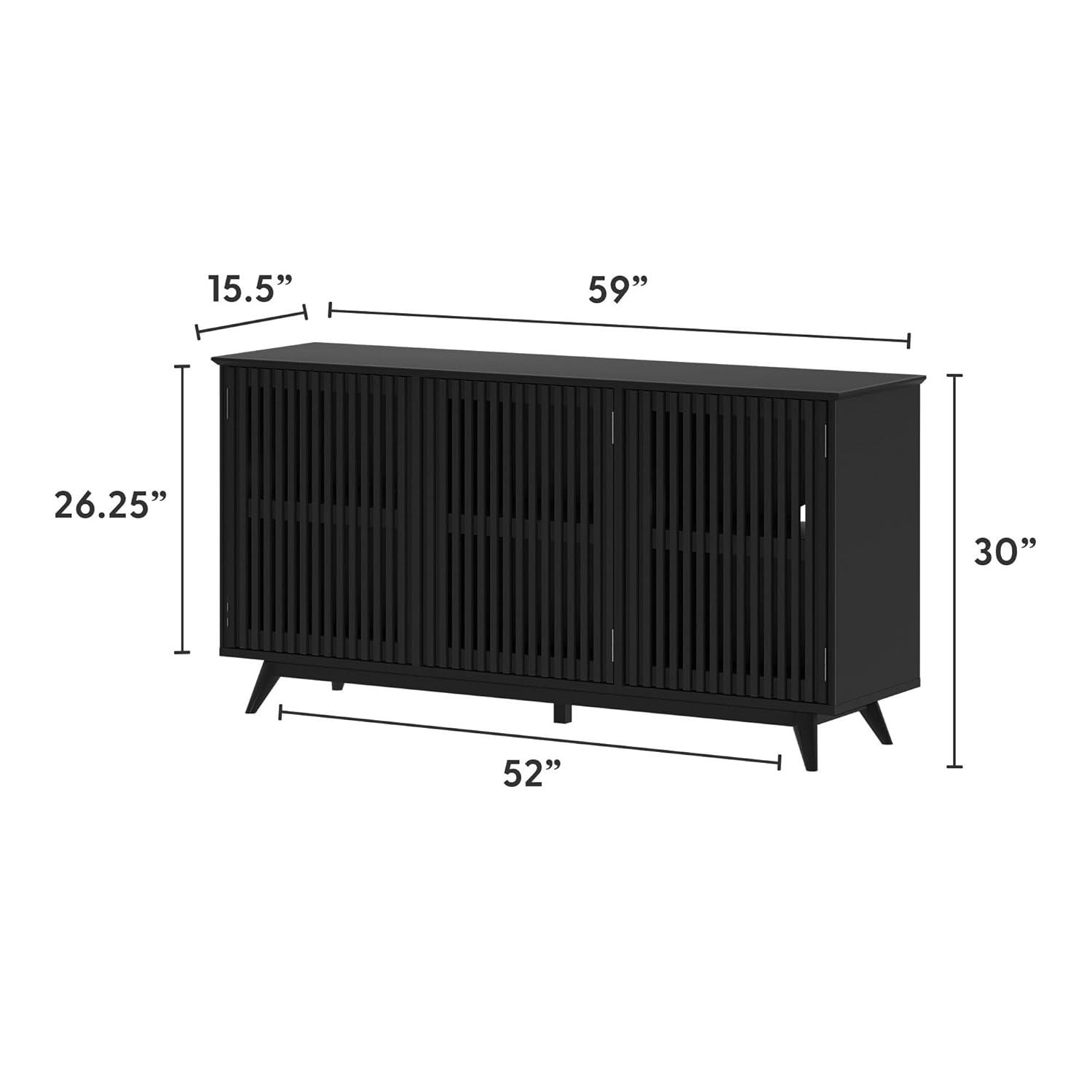 Plank+Beam Mid Century Modern Solid Wood Sideboard with 3 Doors, 59" TV Stand for Living Room, Black