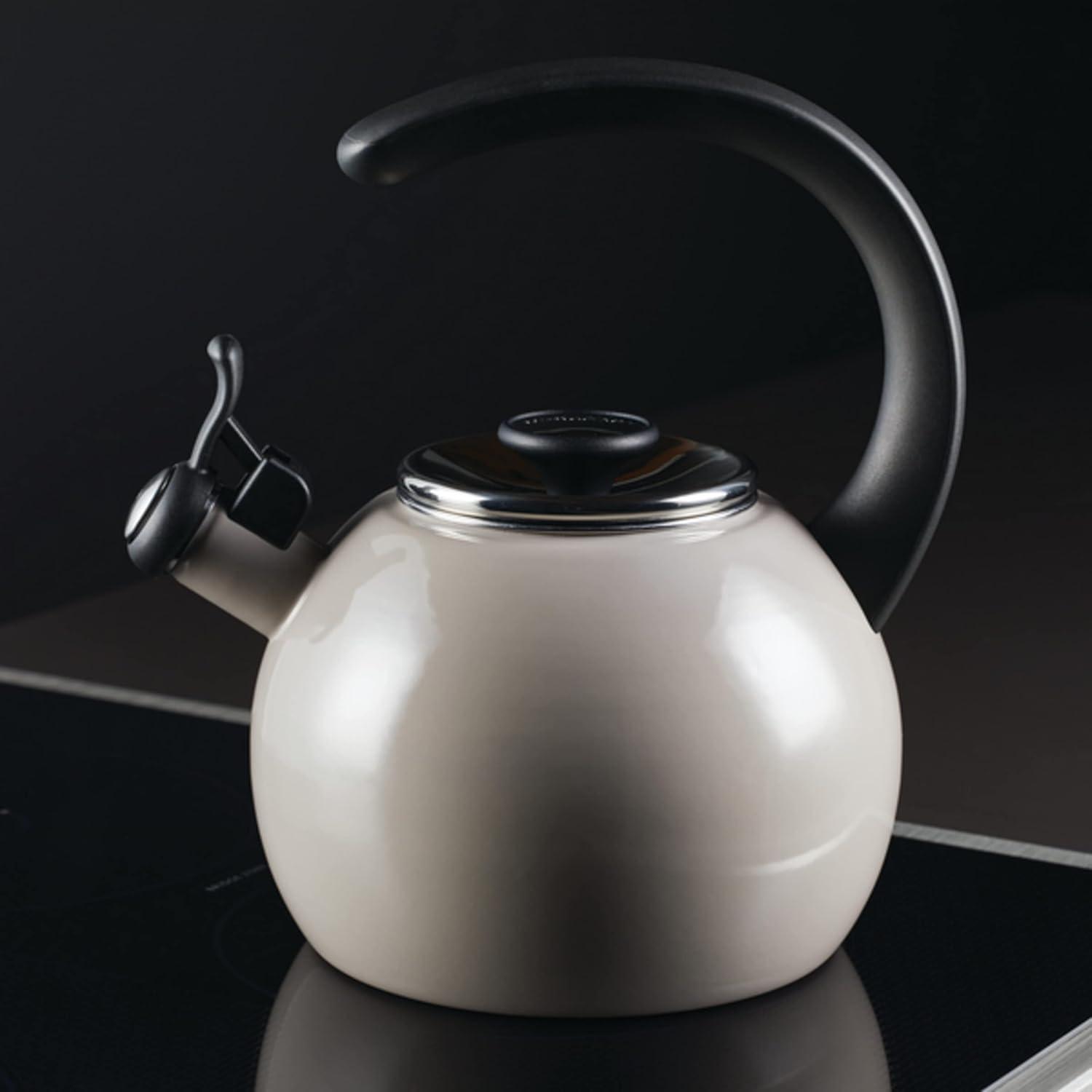 Enamel on Steel Whistling Teakettle/Teapot With -Up Spout, 2 Quart - Gray