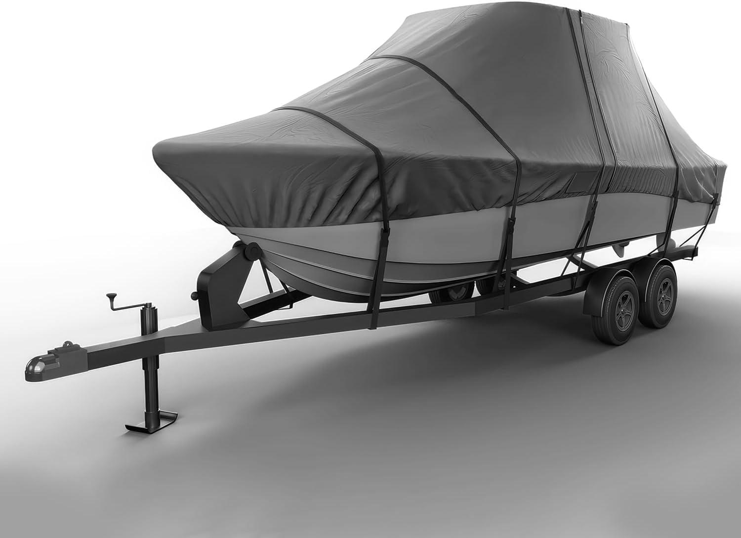 Heavy-Duty Gray Waterproof T-Top Boat Cover for 20ft Center Console