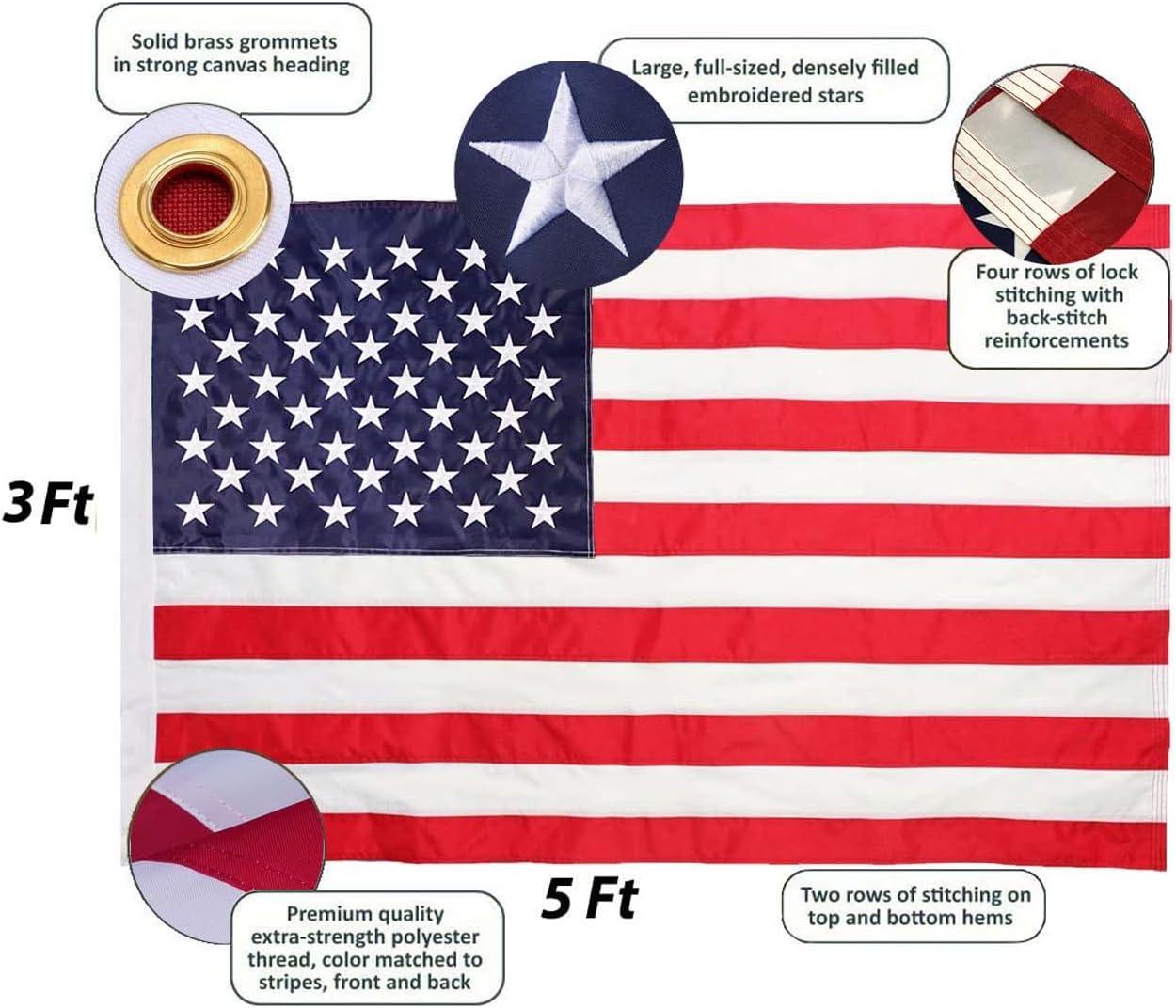 American flag USA flag 3x5FT-Embroidered Stars Flag Double Stitched Sewn Stripes Outdoors Indoors Heavy Duty flag Brass Grommets Banner