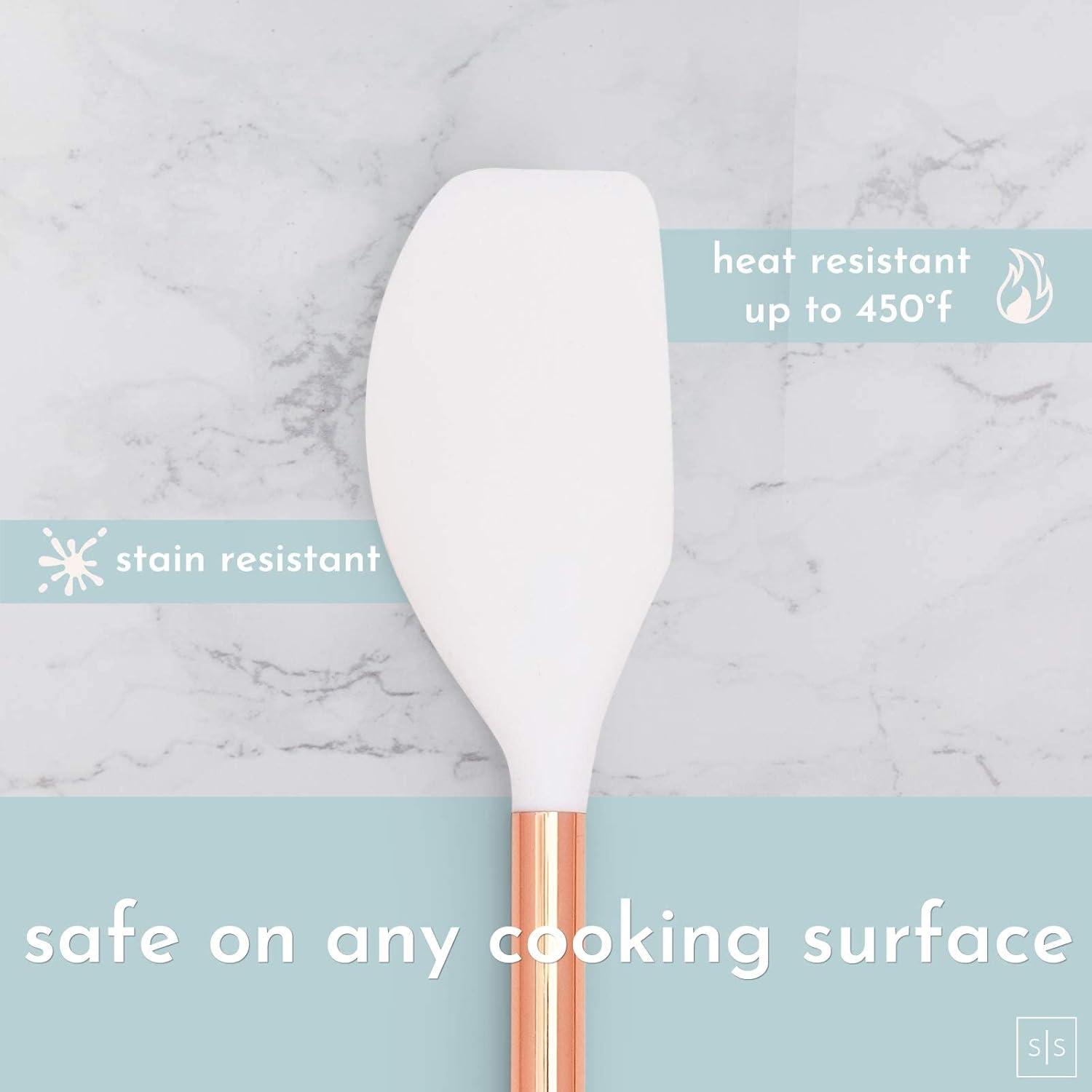 Styled Settings White Silicone & Copper Kitchen Utensils Set with Holder