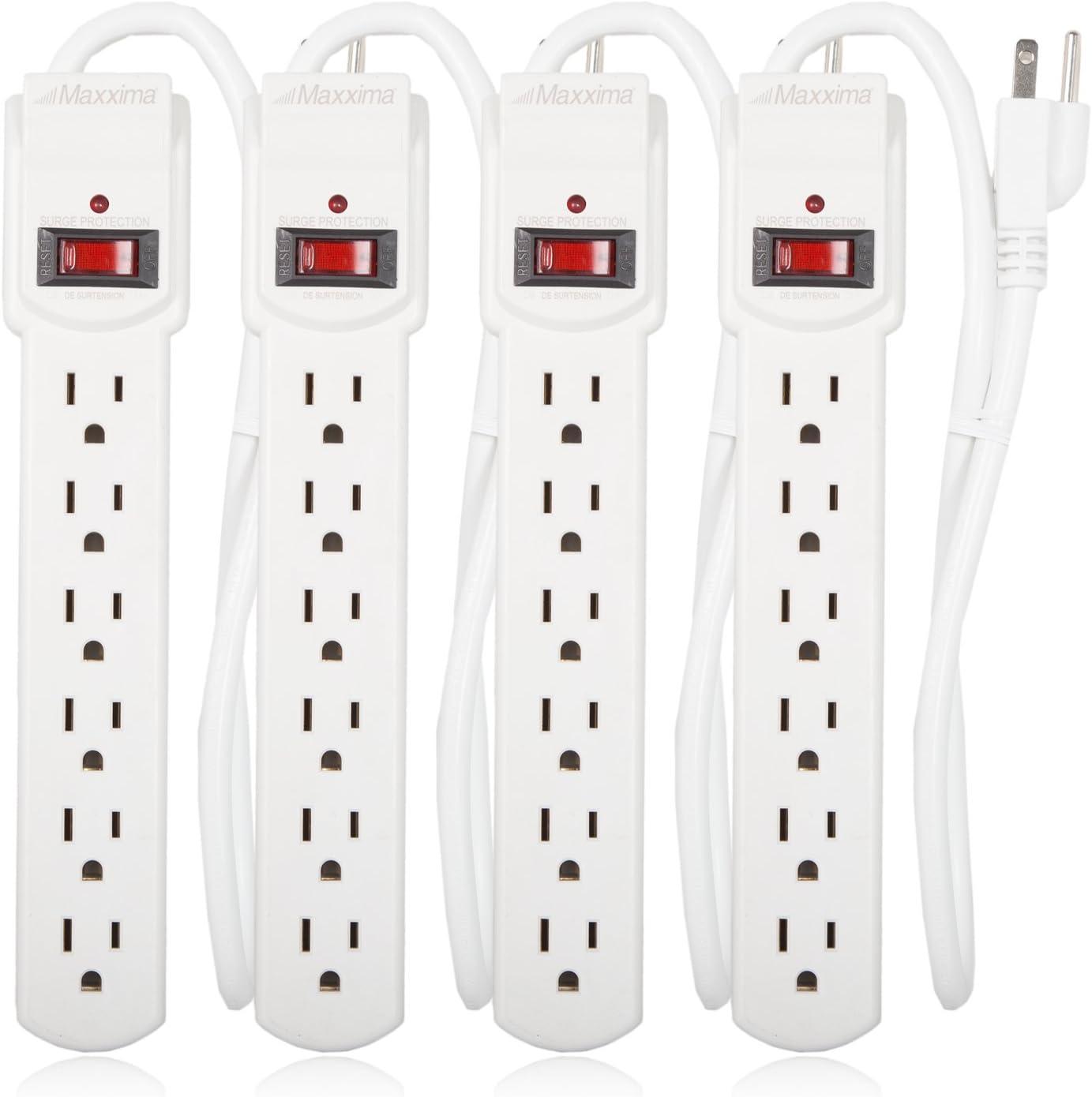 Maxxima 6 Outlet Power Strip Surge Protector- 300 Joules (Pack of 4)