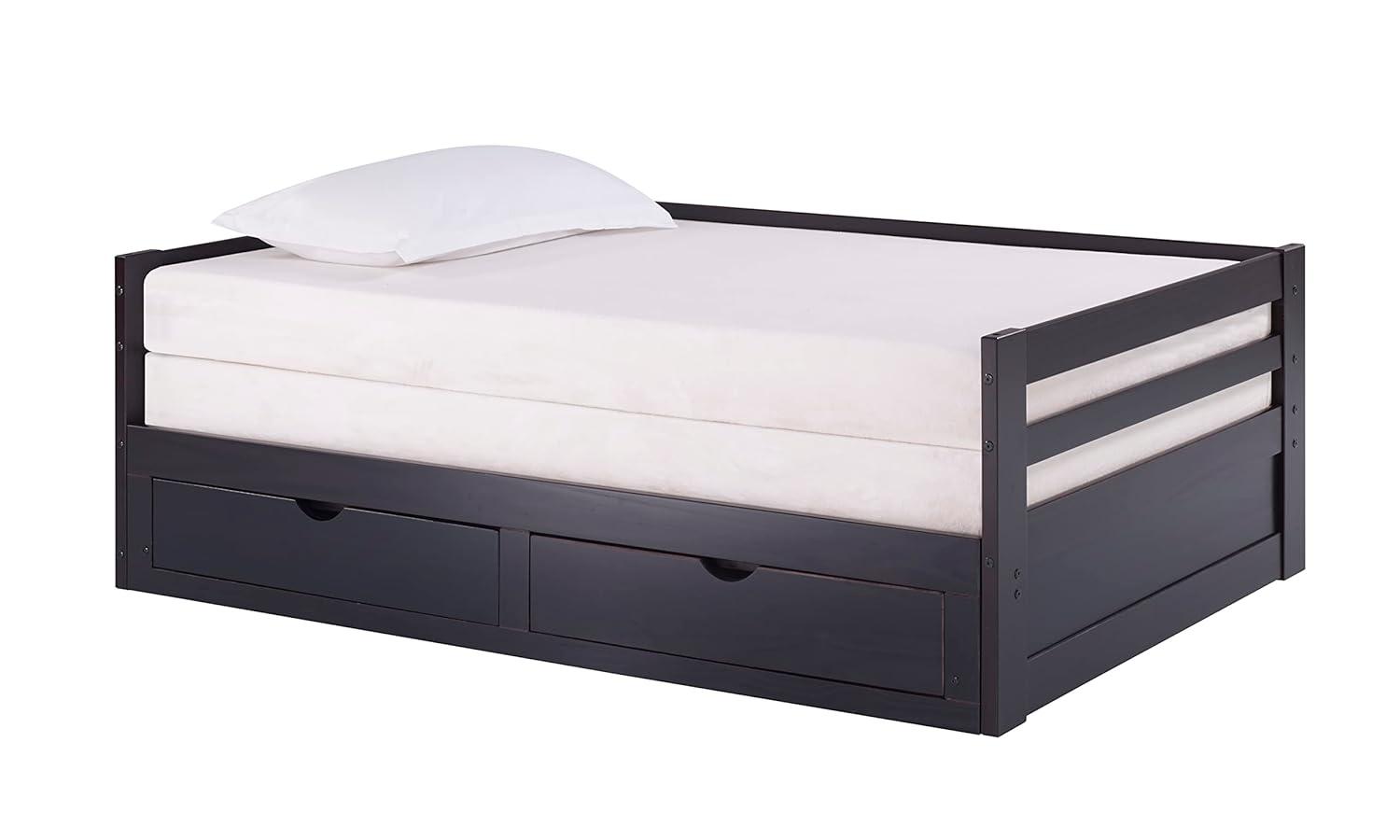 Alaterre Furniture Jasper Twin to King Extending Day Bed with Storage Drawers, Espresso