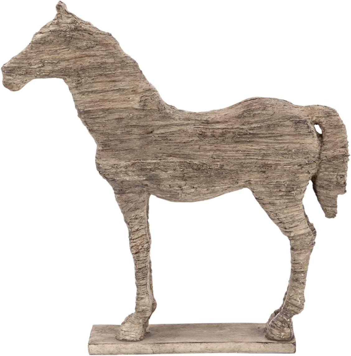 Distressed Polyresin Standing Horse Figurine with Natural Wood Finish