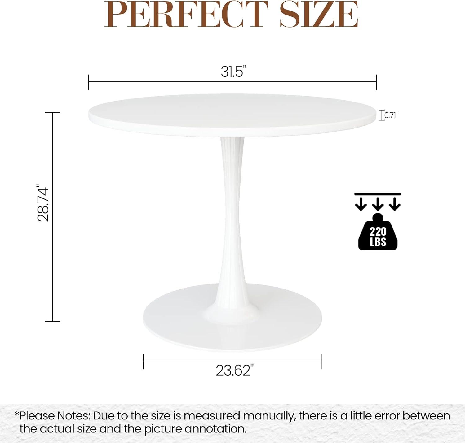 White Round Dining Table, 31.5" Tulip Table Kitchen Dining Table 2-4 People with MDF Table Top & Pedestal Base, Mid-Century End Table Leisure Coffee Table Office Living Room Table