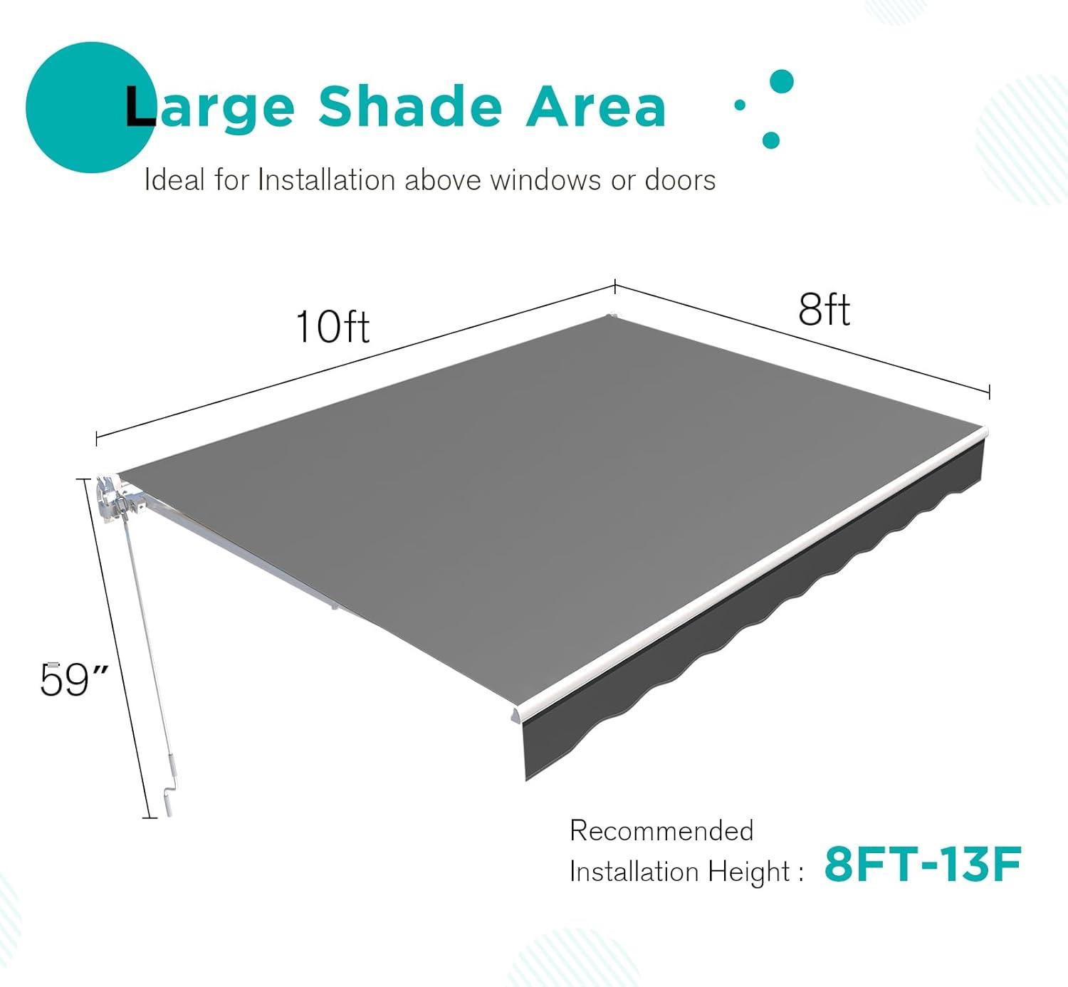 Grey Manual Retractable Patio Awning with Aluminum Frame