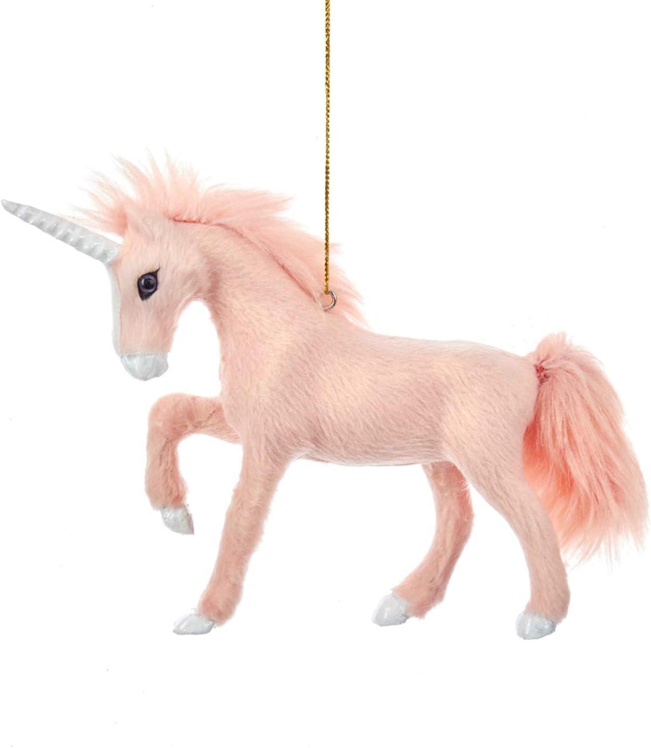 5" Furry Pink Unicorn Christmas Ornament with Silver Horn