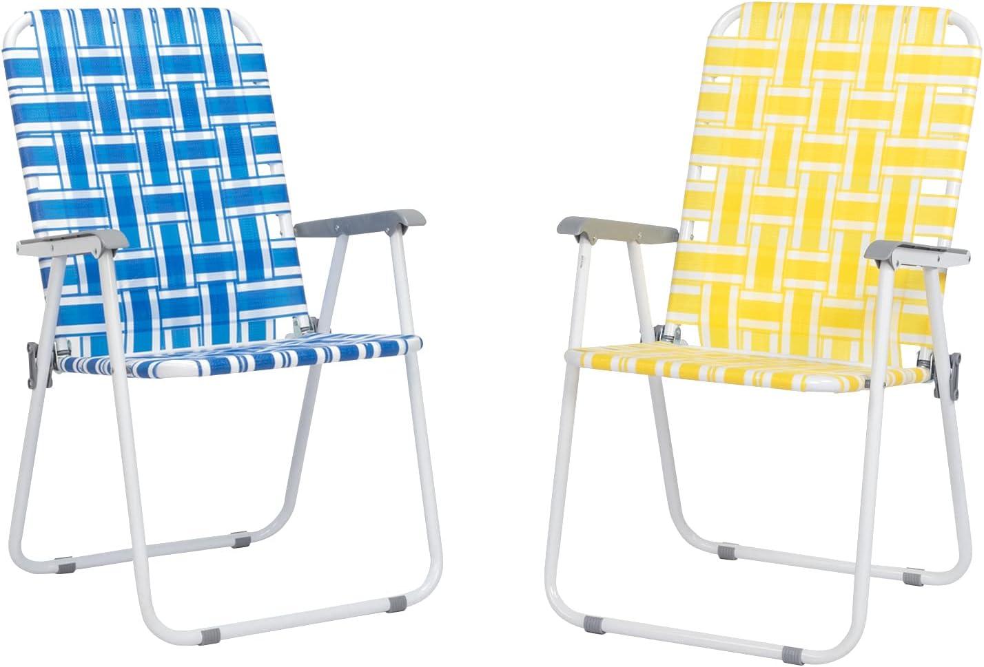 Blue and White Foldable Outdoor Camping Chairs Set of 2