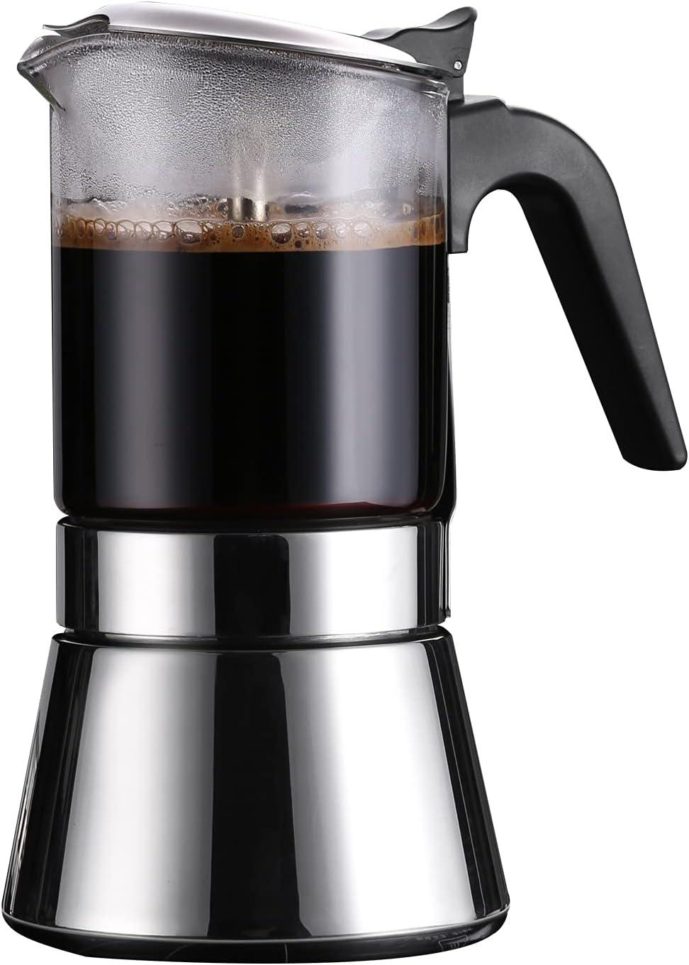 160ml Crystal Glass and Stainless Steel Stovetop Espresso Maker