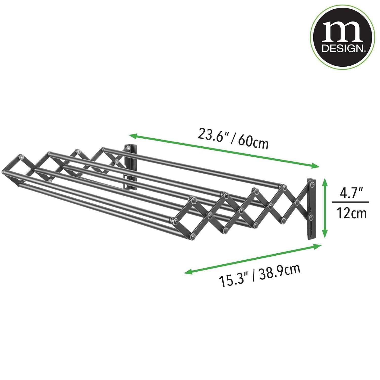 mDesign Steel Wall Mount Accordion Expandable Clothes Air Drying Rack -  Gray
