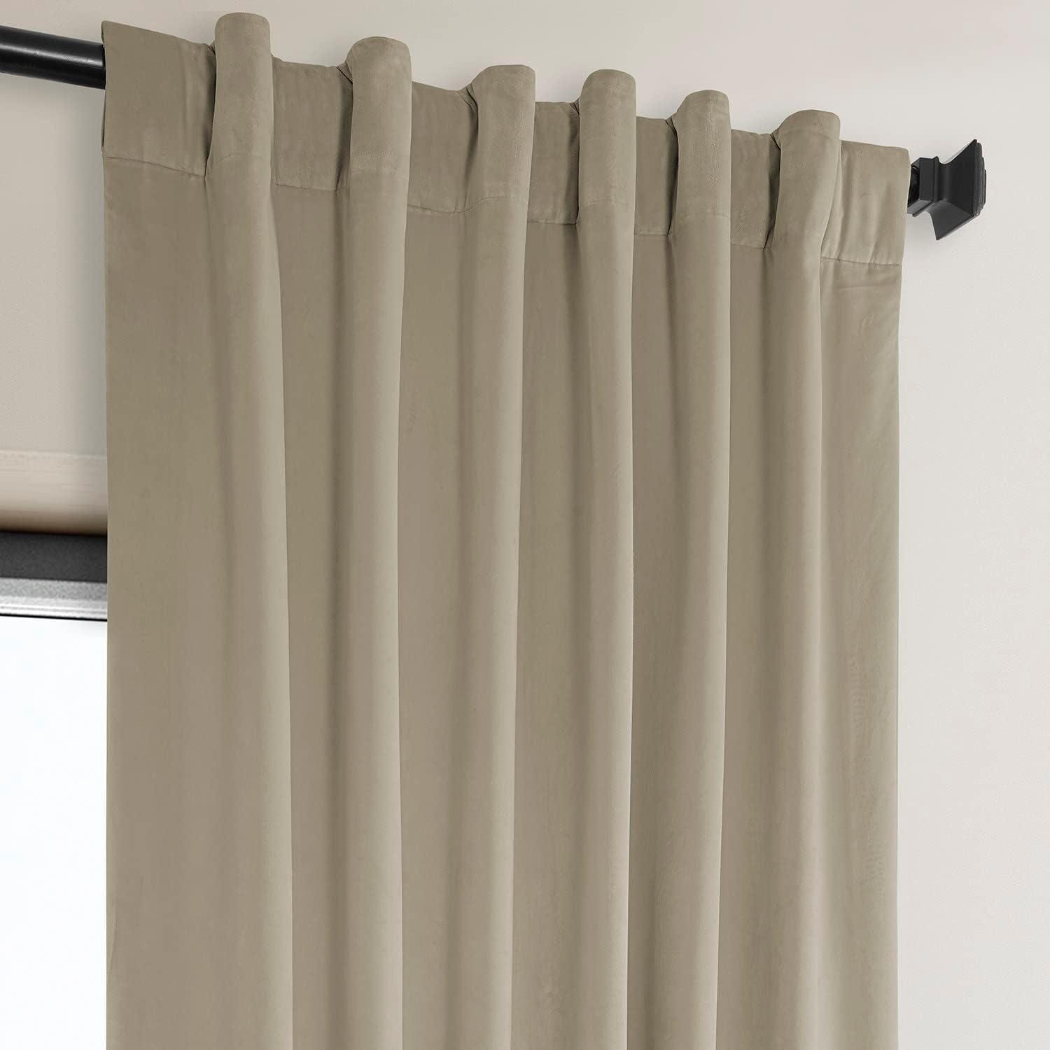 HPD Half Price Drapes Light Beige Heritage Plush Velvet Room Darkening Curtains for Bedroom & Living Room Curtains (1 Panel), Window Curtains 96 inches long, Rod Pocket Curtains & Drapes, 50W X 96L