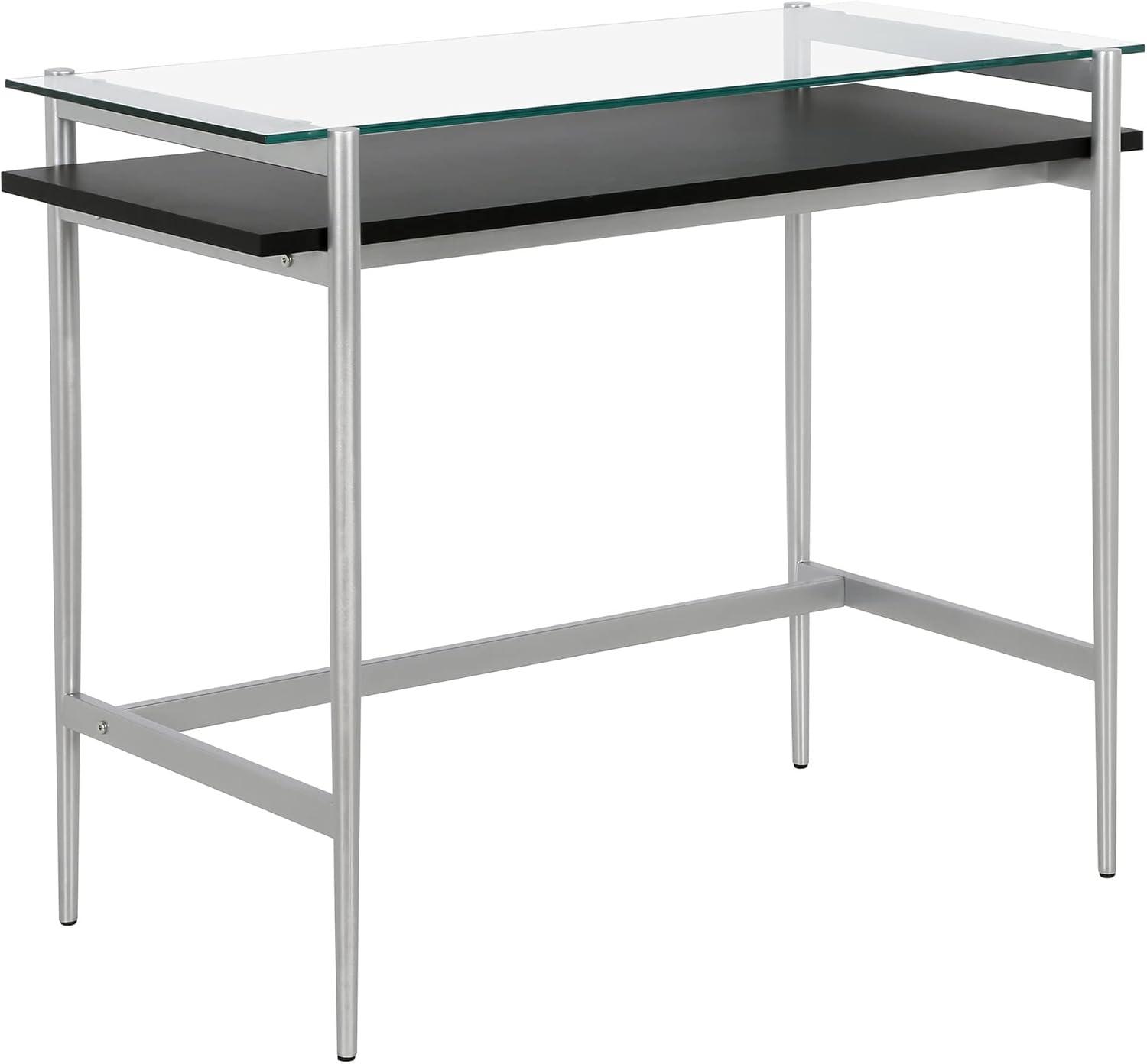 Silver and Black Glass Writing Desk with Graduated Legs