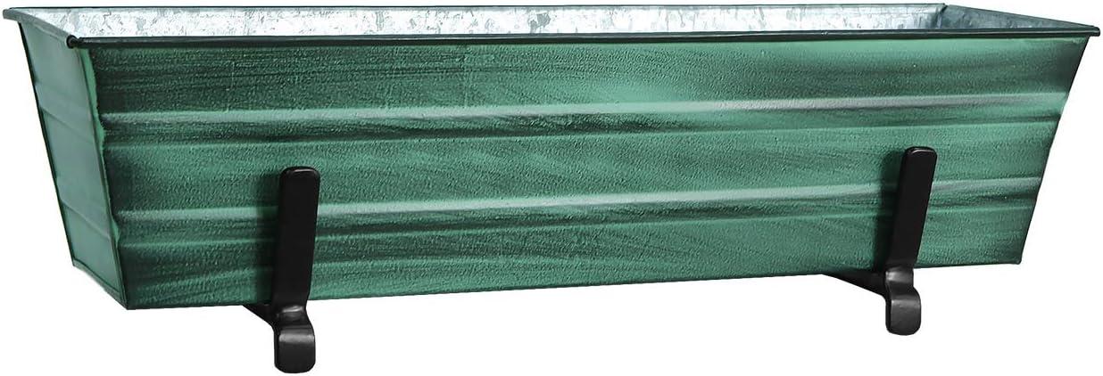 Small Galvanized Metal Rectangular Planter Box with Brackets for 2" x 6" Railings Green Patina - ACHLA Designs: Wrought Iron, Wall-Mount