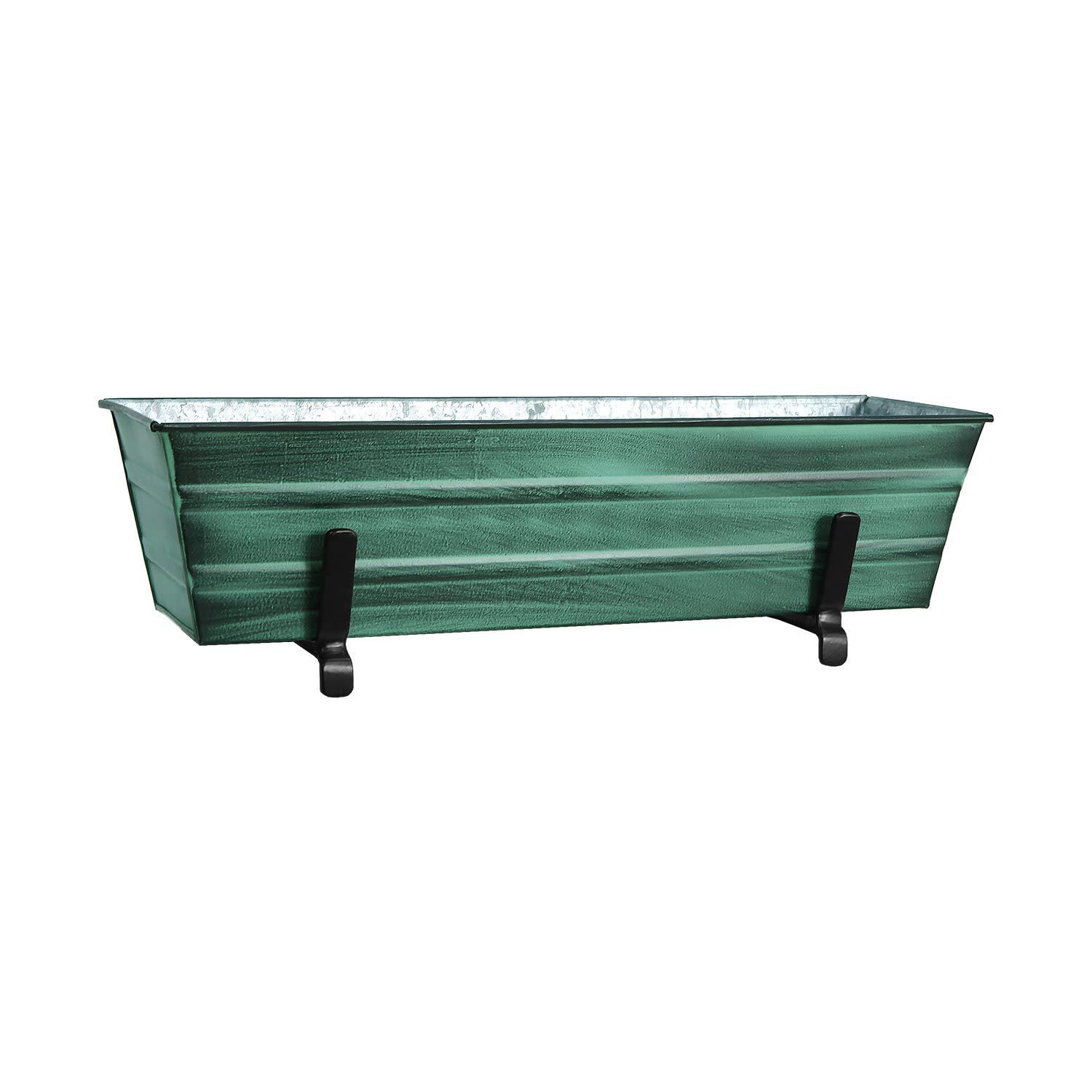 Small Galvanized Metal Rectangular Planter Box with Brackets for 2" x 6" Railings Green Patina - ACHLA Designs: Wrought Iron, Wall-Mount