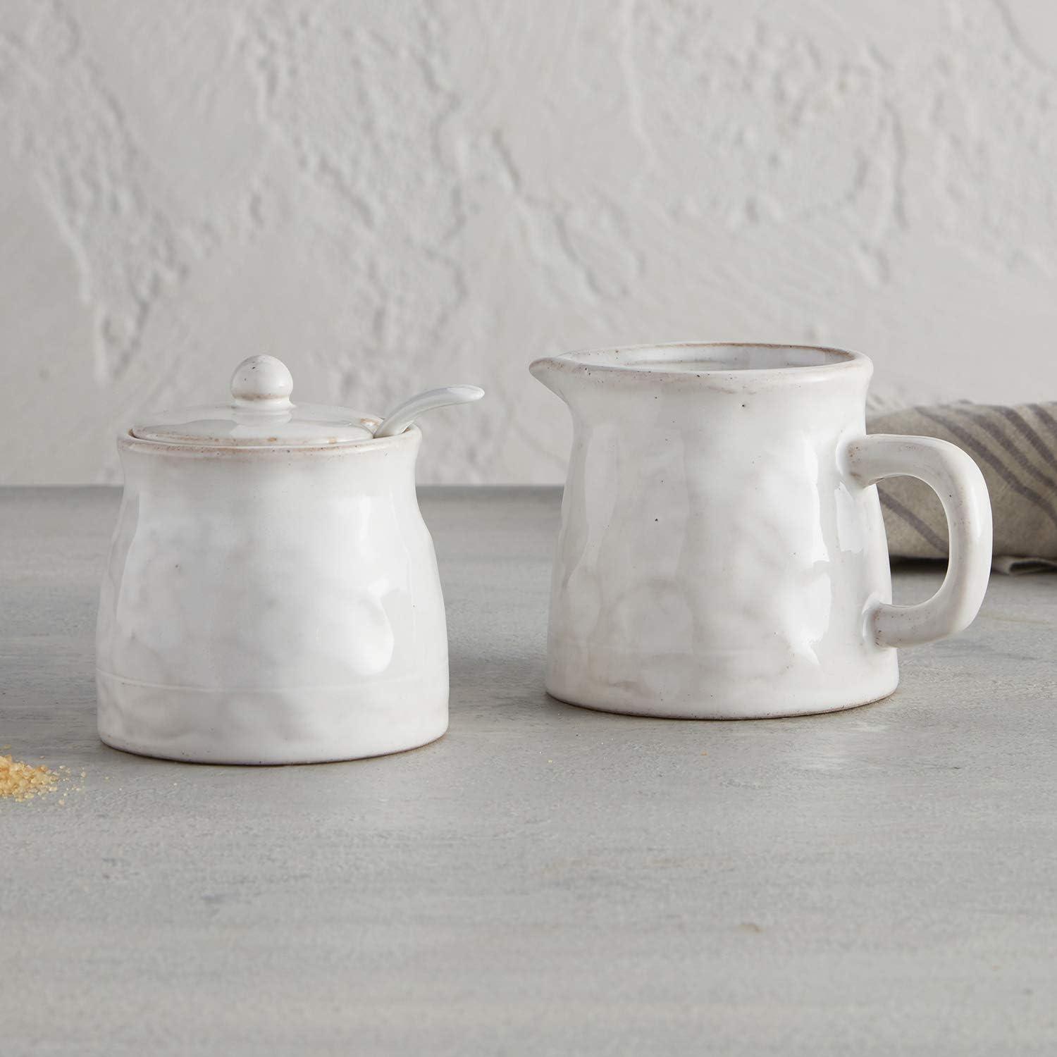 Small White Glazed Porcelain Sugar Jar with Lid and Spoon